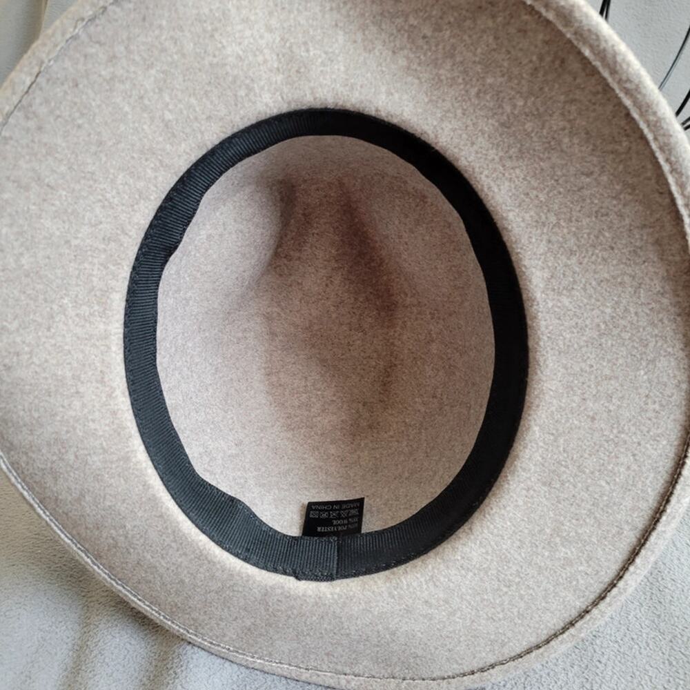 Beige Wool Blend Fedora Hat Thin Strap Classic Style Project Hat Asymetric - Picture 10 of 13